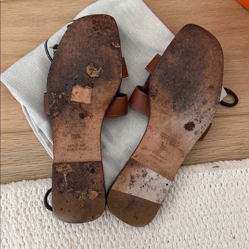 Hermès Oran Brown Leather Slide Sandals - Picture 5 of 8